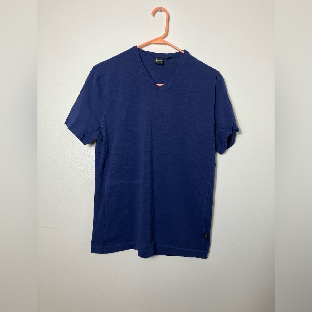 Hugo Boss Short Sleeve Tee Men’s M Blue‎ Casual Comfort V Neck